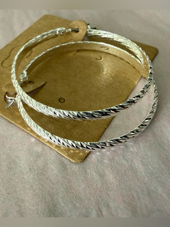 Source Unknown Jewelry - Source Unknown Silver Textured Twisted Hoop Earrings